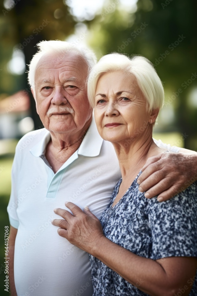 Obraz premium shot of a senior man containing his wife outside