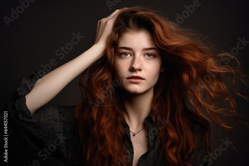 studio portrait of an attractive young woman posing with her fingers in her hair