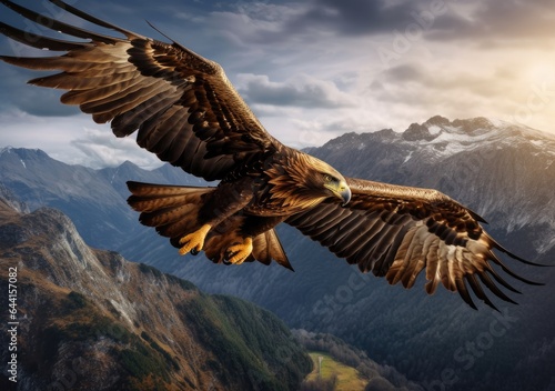 "On the Wings of a Golden Eagle". Digital Poster. AI generated. © Metodi