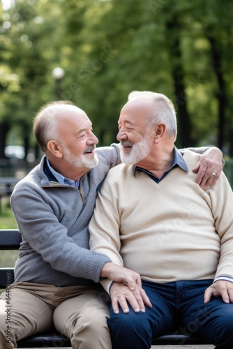 shot of two senior men bonding while sitting on a park bench