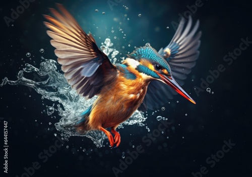 "Nature's Beauty: Hummingbird in a Rain Shower". Digital Poster. AI generated. © Metodi