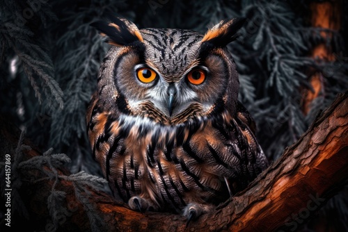 "The Wise Owl's Mesmerizing Gaze". Digital Poster. AI generated. © Metodi