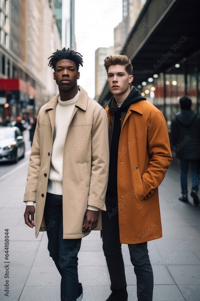 shot of two young men out for a day in the city