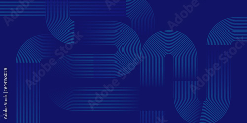 Abstract blue glowing geometric lines on dark background. Modern shiny blue rounded square outline pattern. Futuristic technology concept. Perfect for posters, covers, banners, presentations