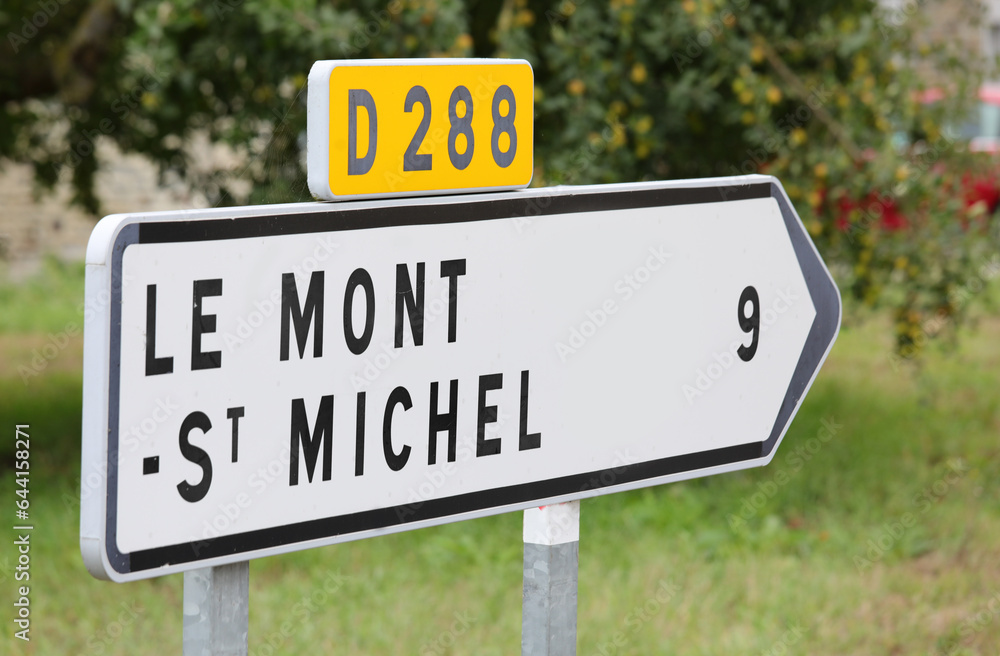 road signs to reach the abbey of Mont Saint Michel in Normandy in France road signs to reach the abbey of Mont Saint Michel in Normandy in France