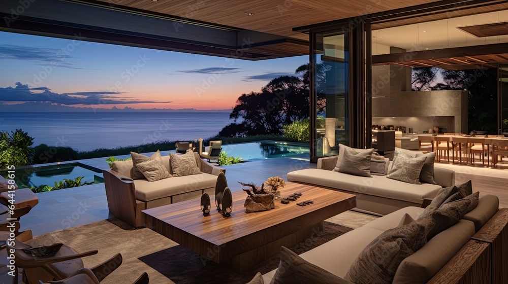 Image showcasing beautiful pool villa penthouse home apartment with sunning ocean open ...