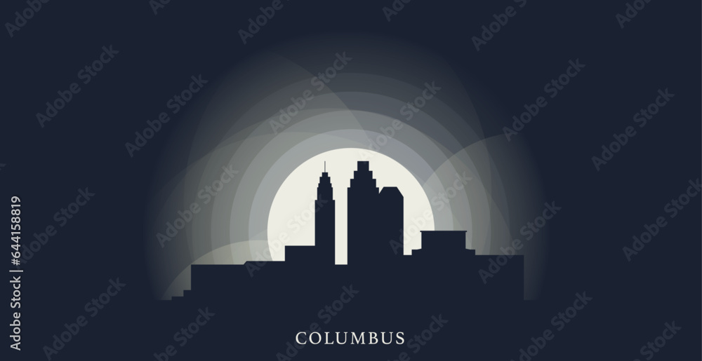 USA United States Columbus cityscape skyline capital city panorama vector flat modern web banner. US Ohio American state emblem idea with landmarks and building silhouettes at sunset sunrise night