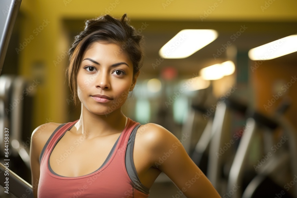 a gorgeous young ethnic woman exercising in a gym
