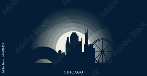 USA United States Chicago cityscape skyline capital city panorama vector flat modern web banner. US Illinois American state emblem idea with landmarks and building silhouettes at sunset sunrise night photo