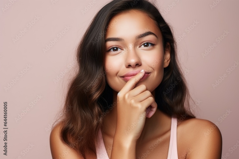shot of a beautiful young woman holding her finger against her lips in a studio shot of a beautiful young woman holding her finger against her lips in a studio