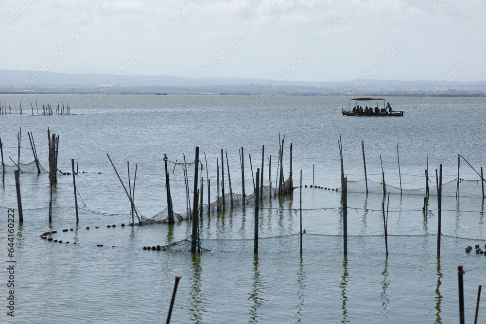 Typical fishing system with Rods and Sticks in The Albufera Lagoon