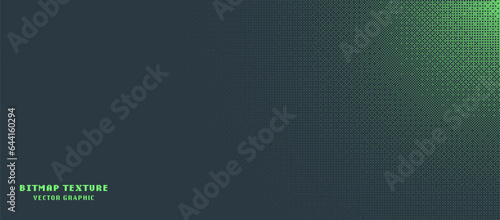 Dither Pattern Bitmap Texture Halftone Radial Gradient Vector Panoramic Abstract Background. 8 Bit Pixel Art Retro Video Game Green Abstraction. Glitch Screen With Flicker Pixels Effect Wide Wallpaper