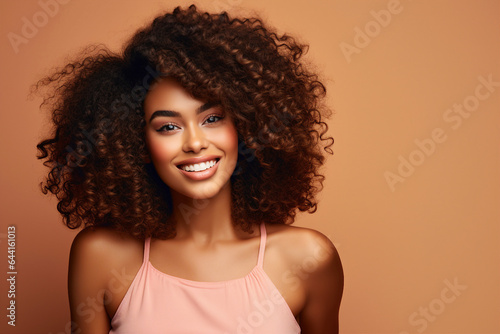 Young attractive woman isolated over background nice hair curls Generative AI technology