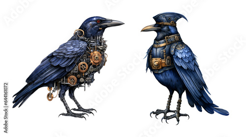 Steampunk raven watercolor clipart illustration with isolated background
