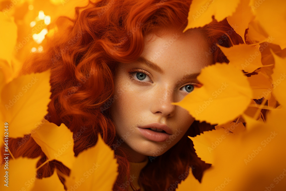 Expressive make up beauty portrait generative IA technology autumn woman model Expressive make up beauty portrait generative IA technology autumn woman model