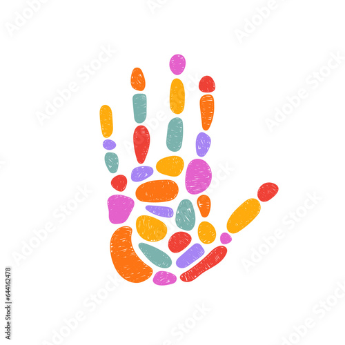 Human palm hand, abstract shapes illustration. Health concept vector clipart design