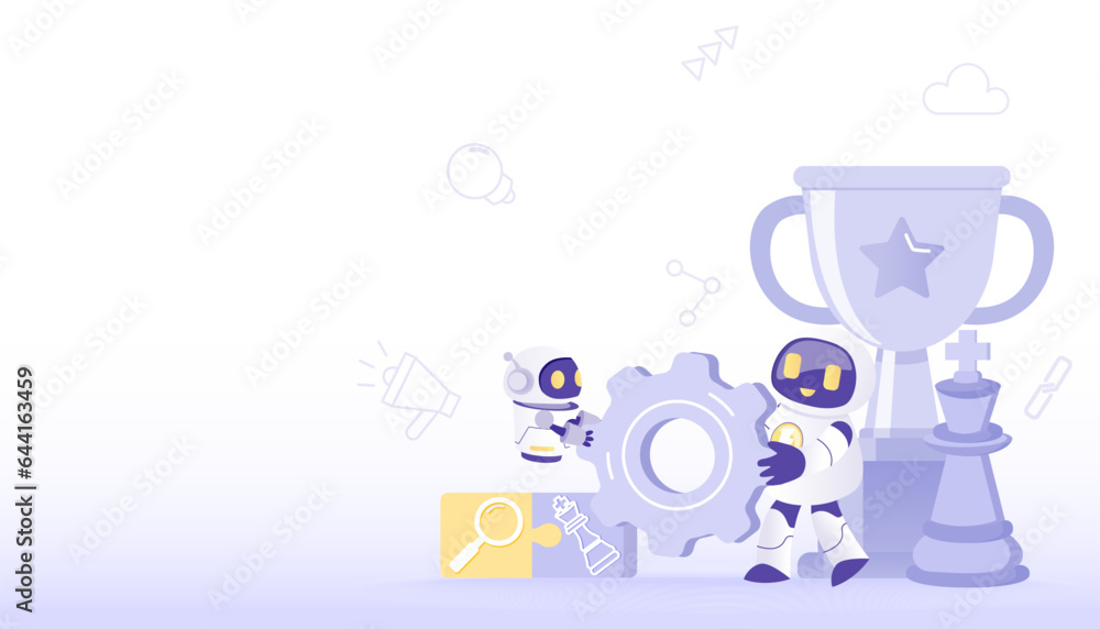 Artificial intelligence (AI) technology and collaboration concept. Teamwork and working together for planning, thinking, problem solving, creativity to achieve success. Vector illustration copy space. Artificial intelligence (AI) technology and collaboration concept. Teamwork and working together for planning, thinking, problem solving, creativity to achieve success. Vector illustration copy space.