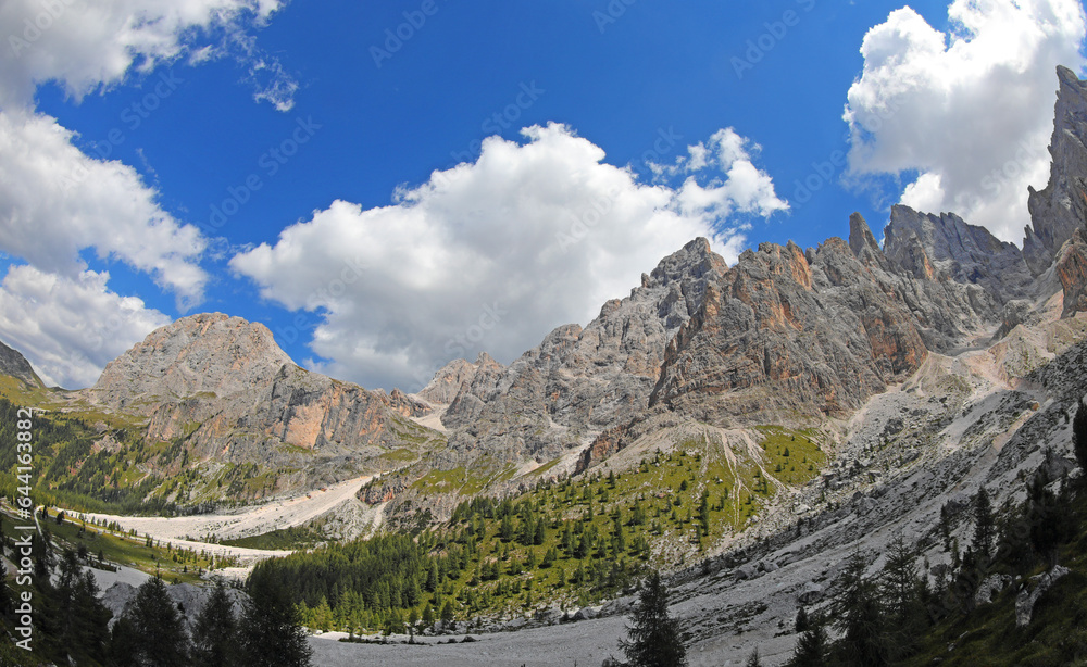 VENEGIA VALLEY in the Alps below the Italian Dolomites mountains in Italy