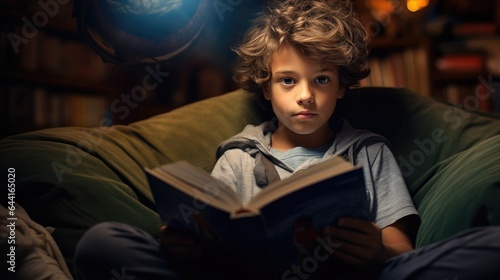 Child is reading a book sitting in the attic. Generative AI