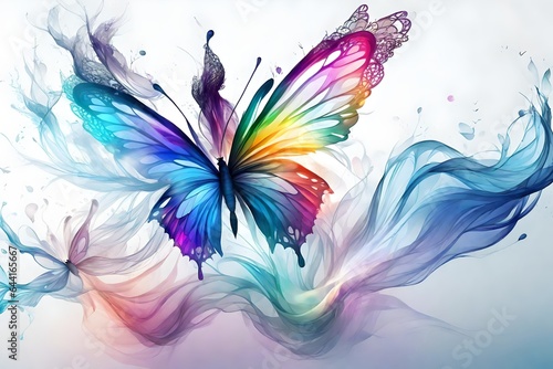 Crystal white background ,digital art ,minimalism, abstract art, textures, rainbow smoke butterfly portrait in  HD background © sungat