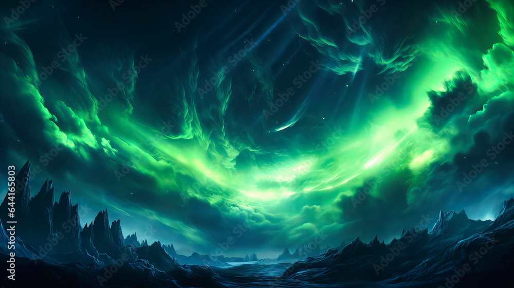 Flames of auroras shooting up in polar skies,