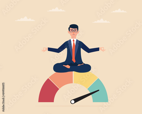 Businessmen meditating while sitting in lotus position and controls stress levels with meditation Stress Level Reducing Effective Stress Relievers