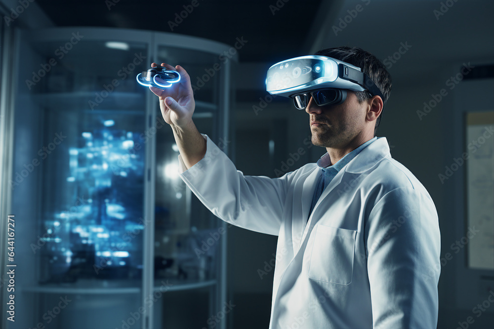 Generative ai image picture collage of doctor using innovative technology using device vr box Generative ai image picture collage of doctor using innovative technology using device vr box