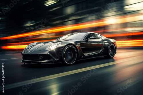 Futuristic Sports Car On Neon Highway speed race Generative AI picture