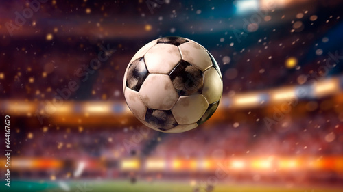 Champions League, the soccer ball glides on the pitch of stadium. Generative AI