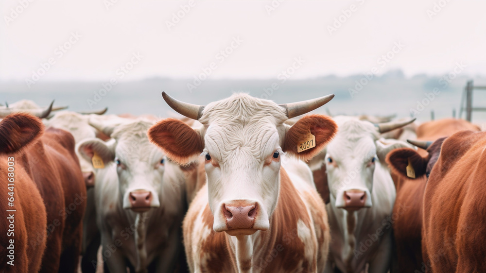Industrialized world of cattle farming. Meat industry beef. Generative AI
