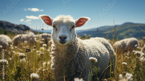 Sheep on the field. Generative Ai