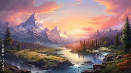 Beautiful sunset landscape background, illustration
