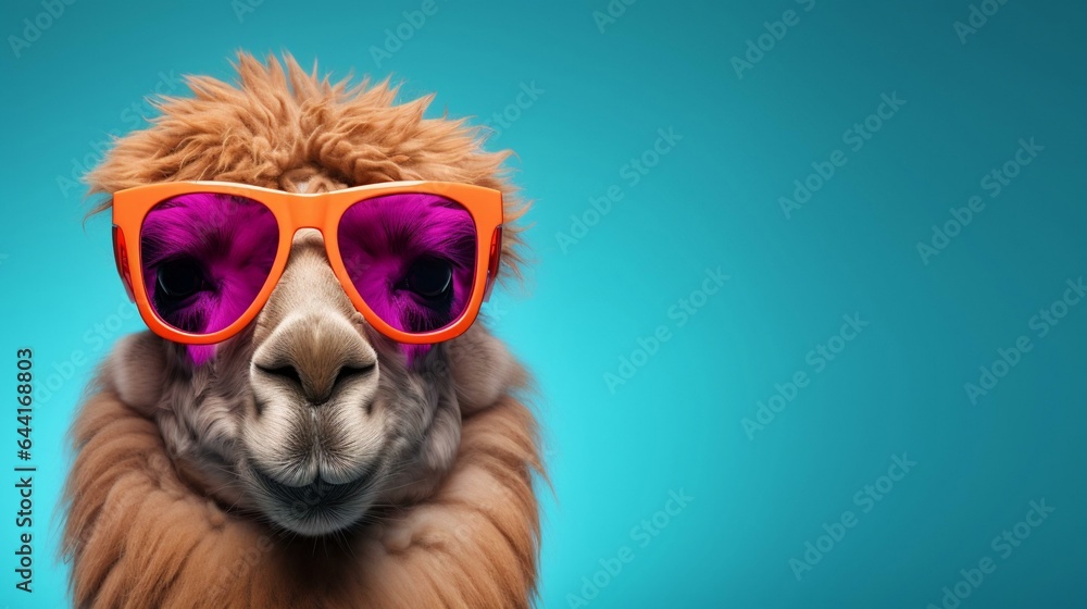 Camel in sunglass shade glasses isolated on solid Camel in sunglass shade glasses isolated on solid