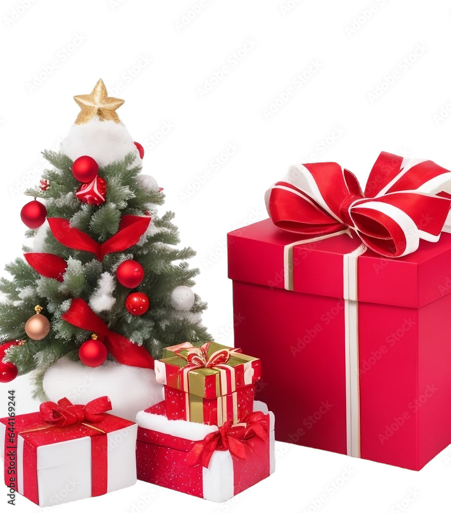 christmas tree with gifts , gift box , Christmas gift box isolated on transparent background PNG , ai generative image christmas tree with gifts , gift box , Christmas gift box isolated on transparent background PNG , ai generative image
