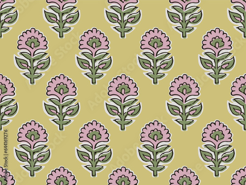 INDIAN BLOCK FLORAL ALL OVER PRINT SEAMLESS PATTERN VECTOR ILLUSTRATION