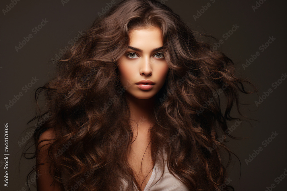 Fototapeta premium Generative AI picture of young attractive woman model with stunning flattering long hairstyle