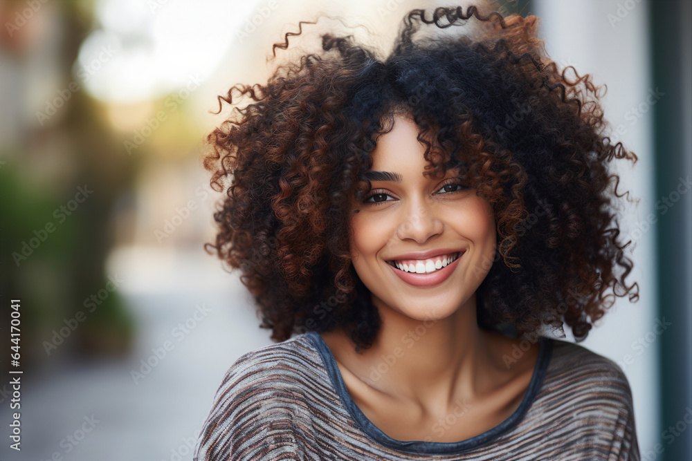 Fototapeta premium Generative AI portrait of natural beauty perfect african american woman