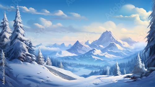 Beautiful winter mountain landscape background, illustration