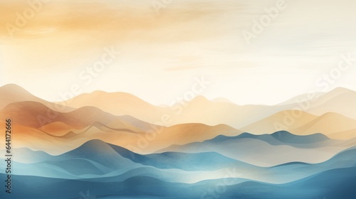 Abstract mountain ranges in morning light, digital watercolor painting © Ghulam