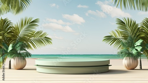 3d Beach Podium Product Display Background