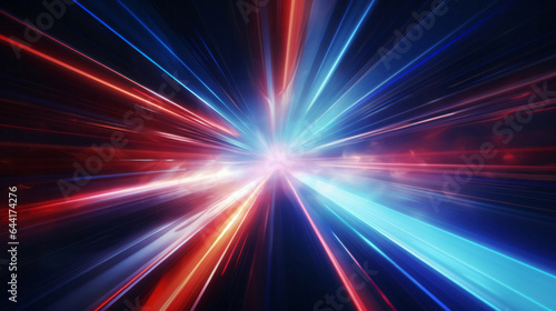 Futuristic speed motion with blue and red rays of light abstract background