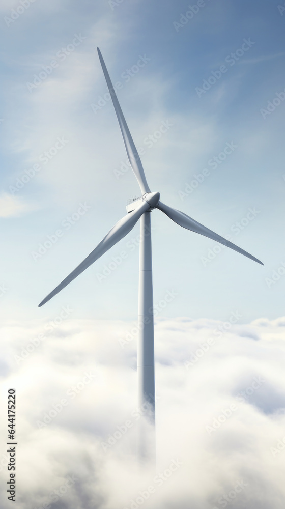 A wind turbine soaring above the clouds, harnessing clean energy from the sky A wind turbine soaring above the clouds, harnessing clean energy from the sky