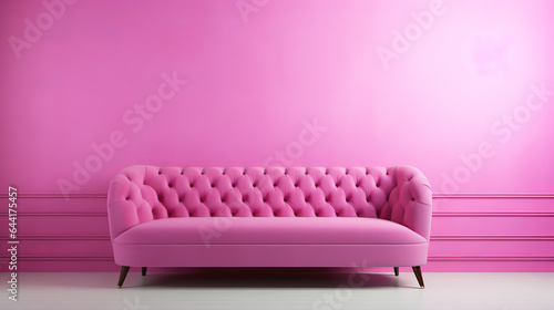 A vibrant pink couch against a bold pink wall