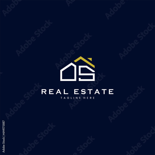 modern OS letter real estate logo in linear style with simple roof building in blue