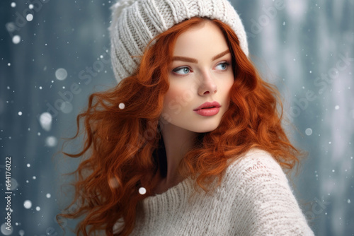 Pretty redhead woman in winter season