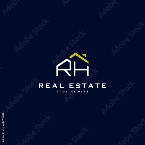 modern RH letter real estate logo in linear style with simple roof building in blue