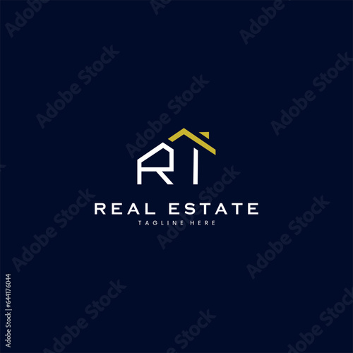 modern RI letter real estate logo in linear style with simple roof building in blue