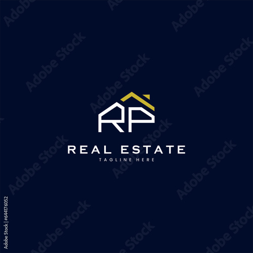 modern RP letter real estate logo in linear style with simple roof building in blue