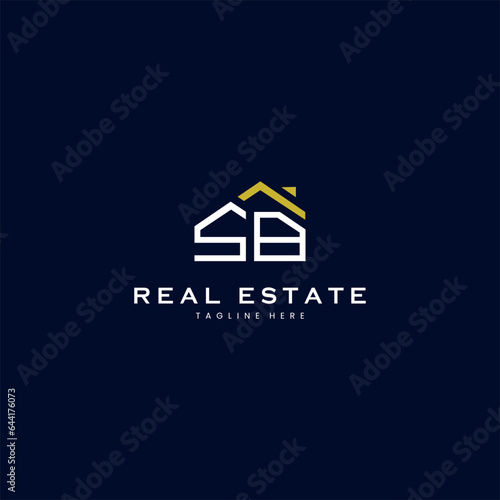 modern SB letter real estate logo in linear style with simple roof building in blue