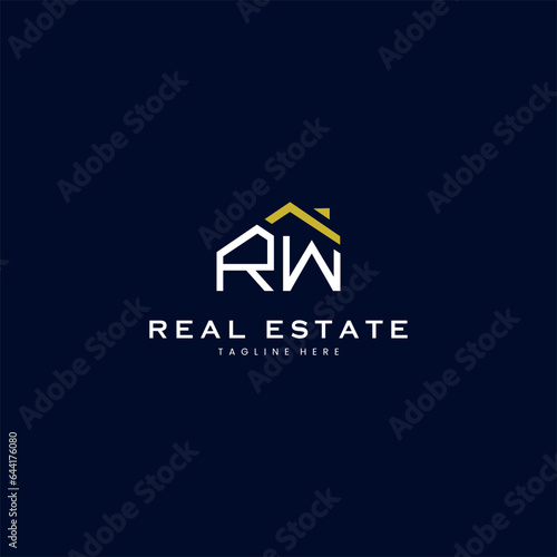 modern RW letter real estate logo in linear style with simple roof building in blue